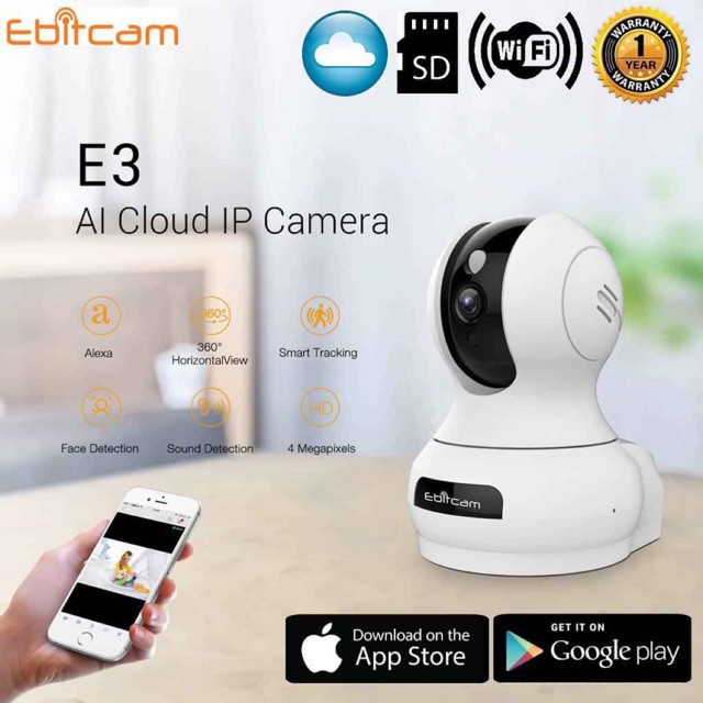 Camera Ip Wifi EbitCam E3 2MP Full HD 1080P - Cloud Miễn Phí 1 Năm - Hàng Chính Hãng