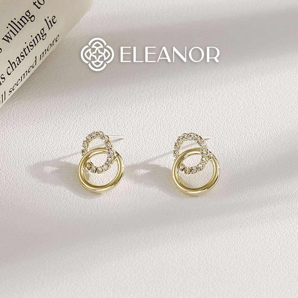 Bông tai nữ chuôi bạc 925 Eleanor Accessories hình mặt trăng họa tiết ngôi sao đính đá phụ kiện trang sức 5819