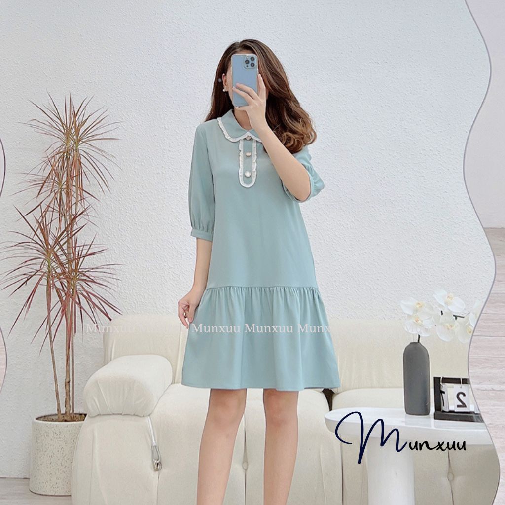 Đầm nữ thiết kế MUNXUU dáng babydoll tay lỡ xòe nhẹ trẻ trung, vải tơ mềm mát cao cấp - V13