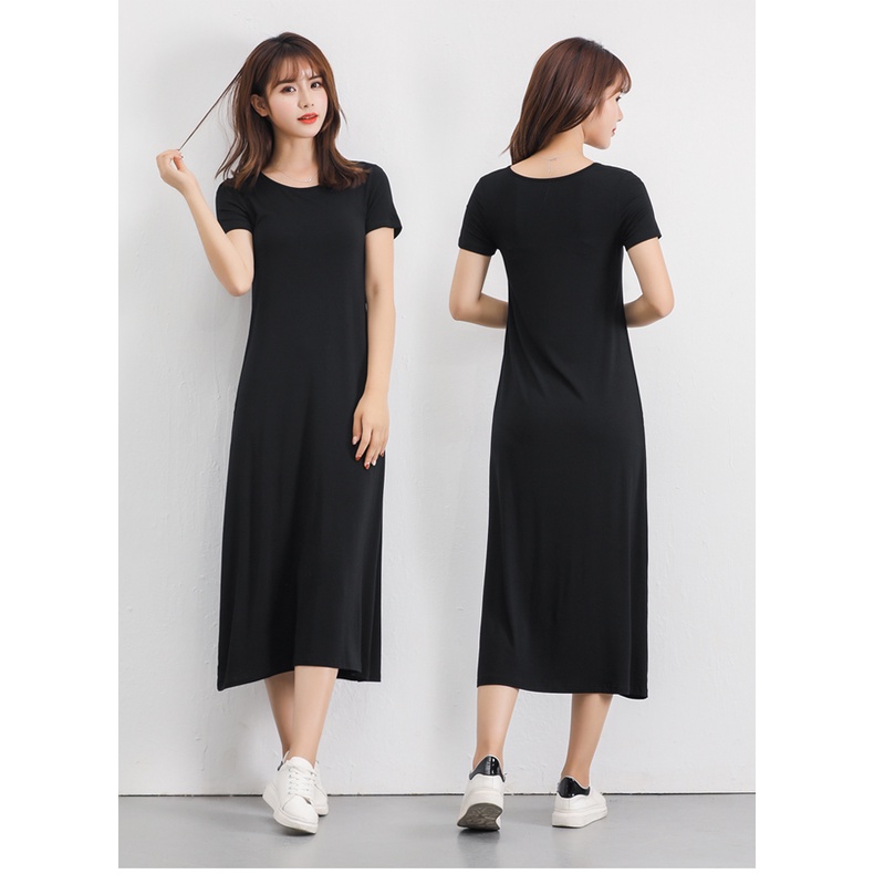 Đầm nữ dáng dài Hàng nhập, Đầm maxi nữ ngắn tay vải thun DB13