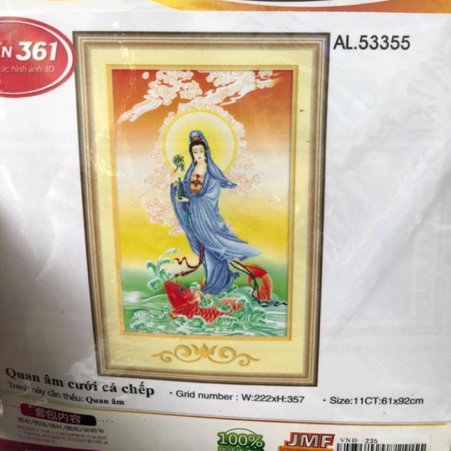 Tranh thêu chữ thập Phật Quan Âm 53355  chưa thêu