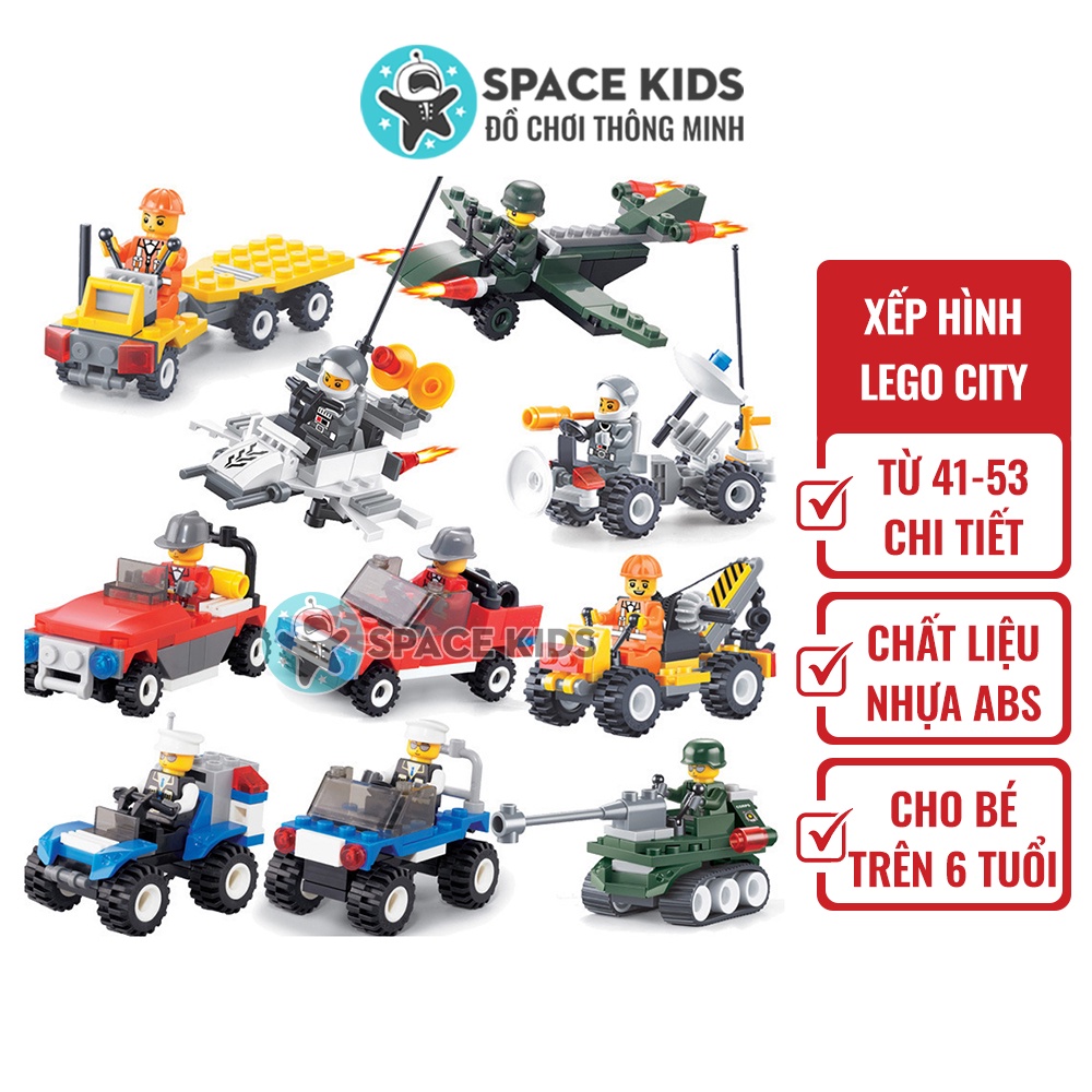 Đồ chơi Lego city minifigures cho bé lắp ráp mô hình ô tô cảnh sát, cứu hỏa, máy bay từ 41 đến 53 chi tiết