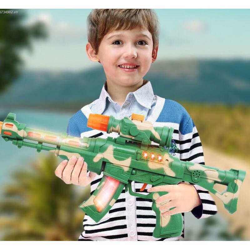 Đồ chơi súng máy ống nhòm chạy pin có đèn nhạc súng cho bé trai súng trẻ em