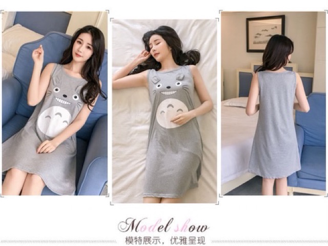 Váy Ngủ   Váy Ngủ Đẹp Dáng Dài Phom Rộng Cotton Mềm Mịn Họa Tiết Dễ Thương Lady Beauty