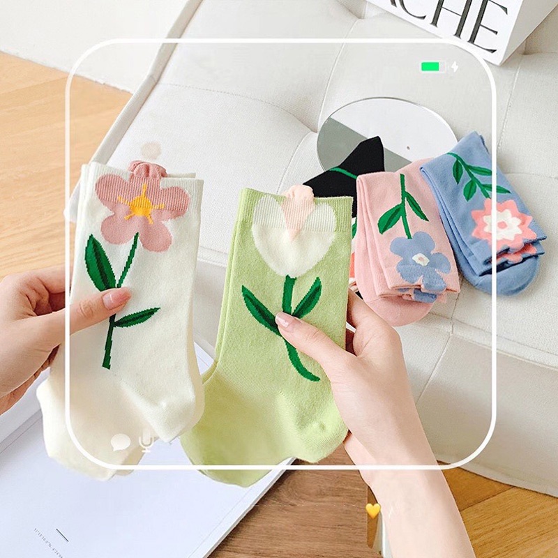 Tất vớ cổ cao nữ thêu hoa dễ thương phong cách vintage nhẹ nhàng xinh xắn thời trang Nhật Hàn dễ phối đồ ABICA TD048