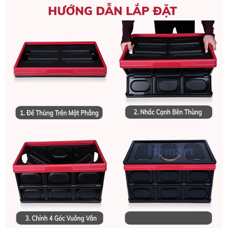 Thùng Đựng Đồ Gấp Gọn Đa Năng Hộp Để Đồ Ô Tô 56L Câu Cá Picnic Chất Lượng Cao Chịu Tải Lớn