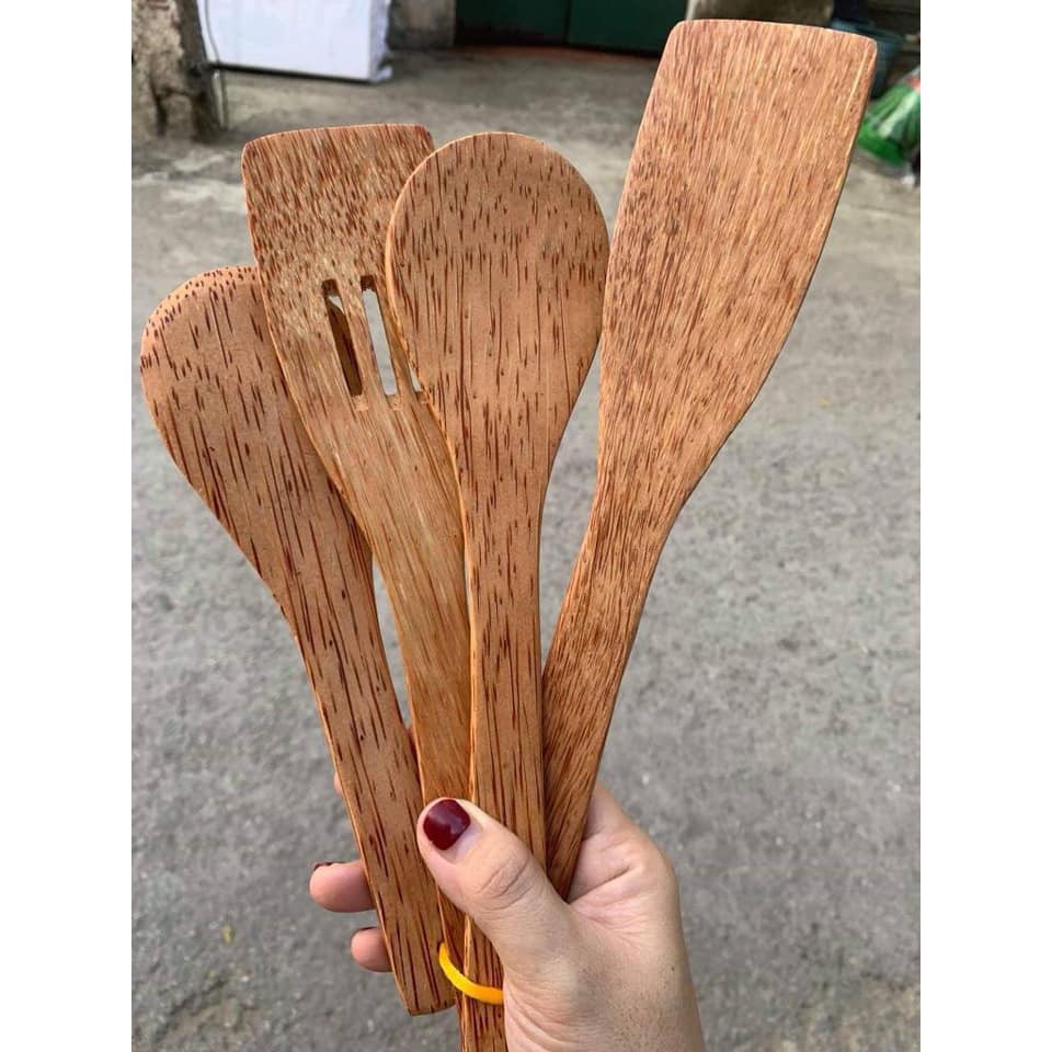 Bộ tứ chiên xào - Vá sạn gỗ Dừa cao cấp đặc sản Bến Tre