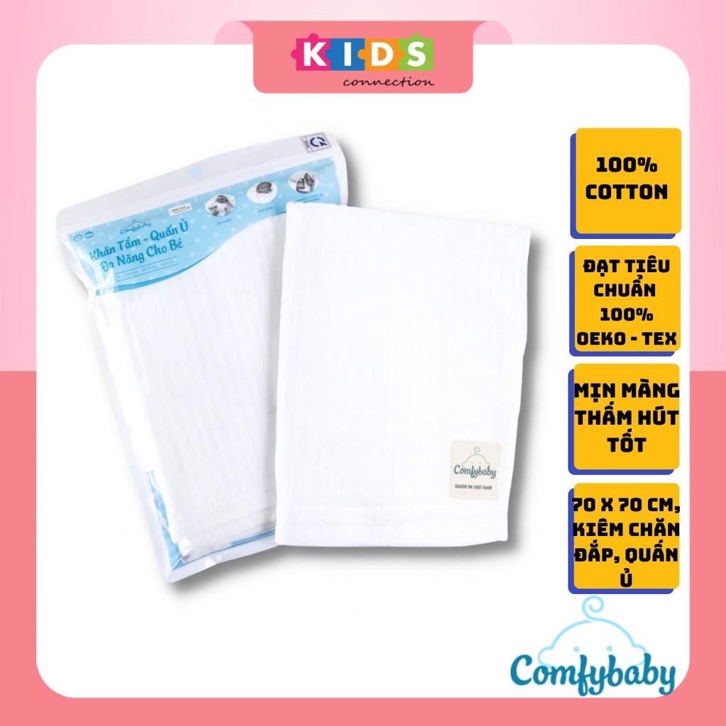 Khăn tắm đa năng, chăn đắp, quấn ủ cho bé 100% Cotton cao cấp 70x70 cm Comfybaby