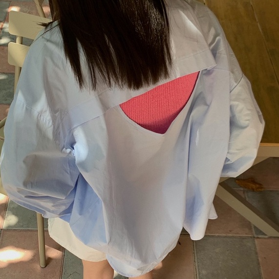 Áo sơ mi ZHELIHANGFEI tay dài cổ bẻ dáng rộng thời trang quyến rũ cho nữ