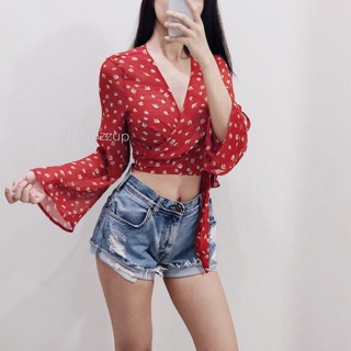 (Có sẵn-Hình thật của shop)  Áo croptop voan vạt chéo