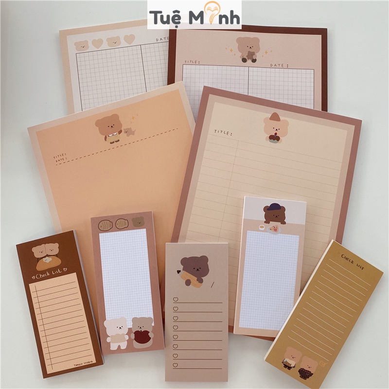 Tập 50 tờ note cute Gấu Hàn quốc NO23 giấy ghi chú note dễ thương dày dặn