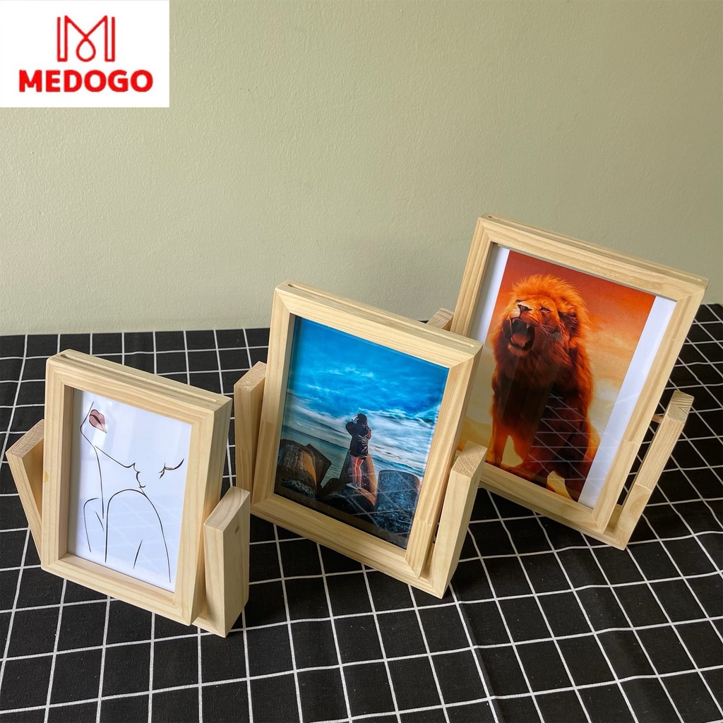 Khung ảnh gỗ MEDOGO để bàn xoay 360, gỗ thông nhập khẩu trang trí nhà cửa phong cách hiện đại