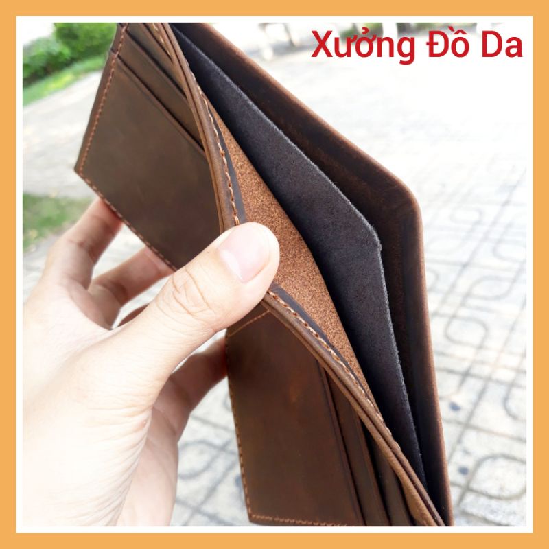 BÓP VÍ GẬP Dáng đứng da bò Sáp bụi may tay tỉ mĩ