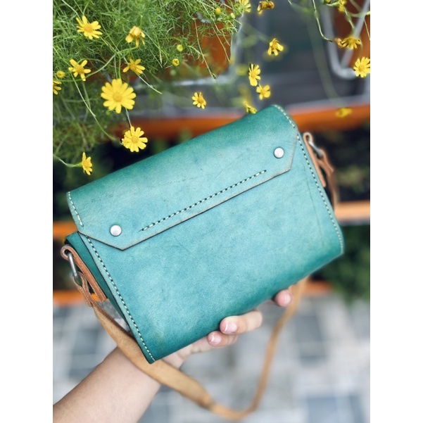 SALE- túi si da mộc màu xanh ngọc