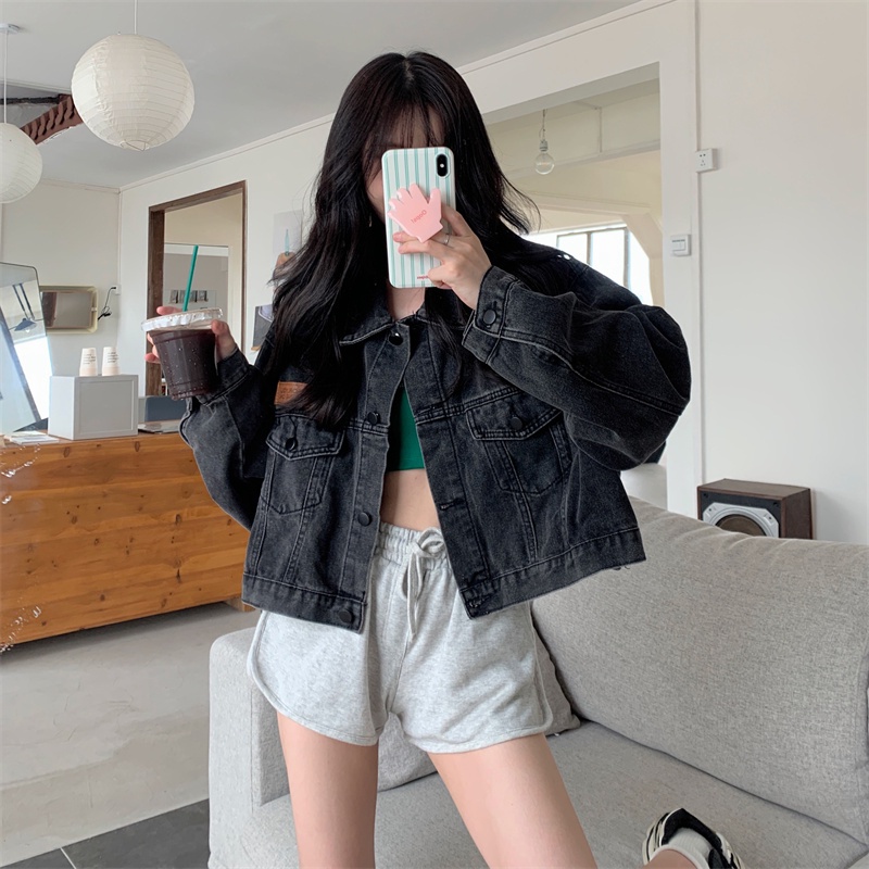 Áo Khoác Denim Lưng Cao Phong Cách Retro Đường Phố Mỹ Cá Tính