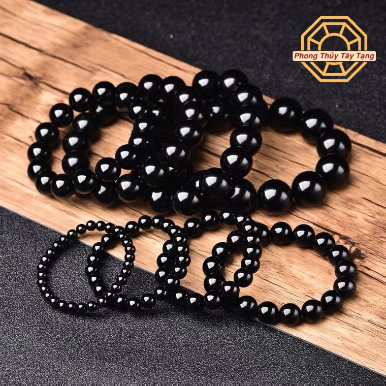 Vòng tay phong thủy đá Núi Lửa Đen  May Mắn Tài Lộc Bình An nam nữ mệnh Thủy Mộc - Phong Thủy Tây Tạng