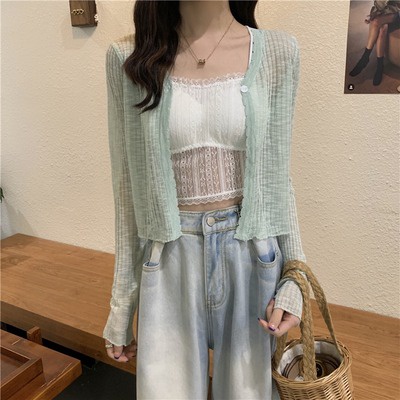 Áo len nữ dài tay Áo len cardigan cổ V khuy cúc siêu đẹp mùa hè thu đông ngắn | BigBuy360 - bigbuy360.vn