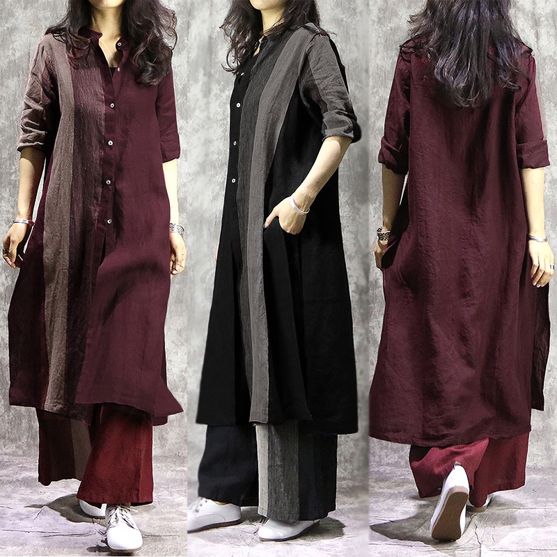 Áo Nữ ZANZEA Tay Dài Phối Màu Thời Trang Vintage