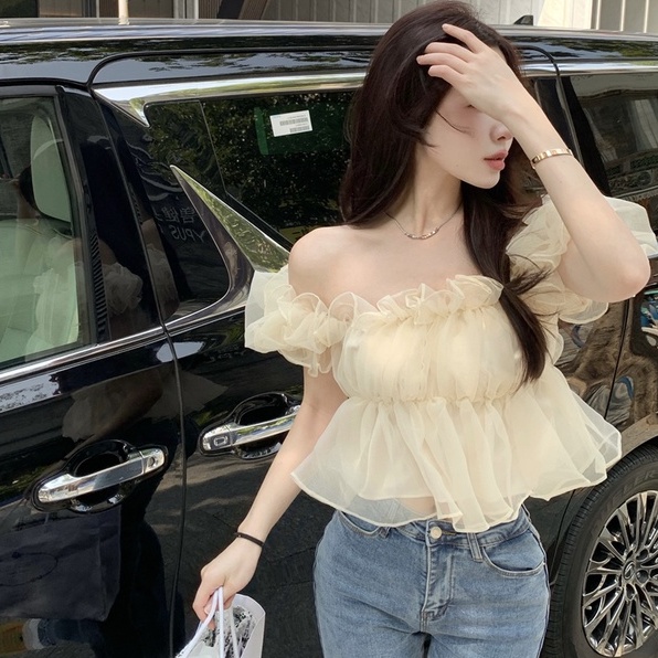 Áo Kiểu Chiffon Tay Phồng Trễ Vai Phong Cách Quyến Rũ