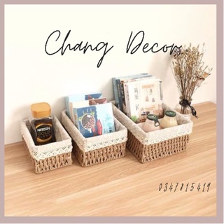 Rỗ mây đan chữ nhật decor ,