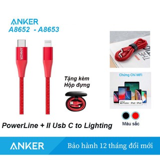 Cáp dù ANKER PowerLine + II Thế hệ 2 UsbC to Lighting Sạc nhanh Iphone - Mã A8652 A8653 ( kèm hộp đựng cáp )