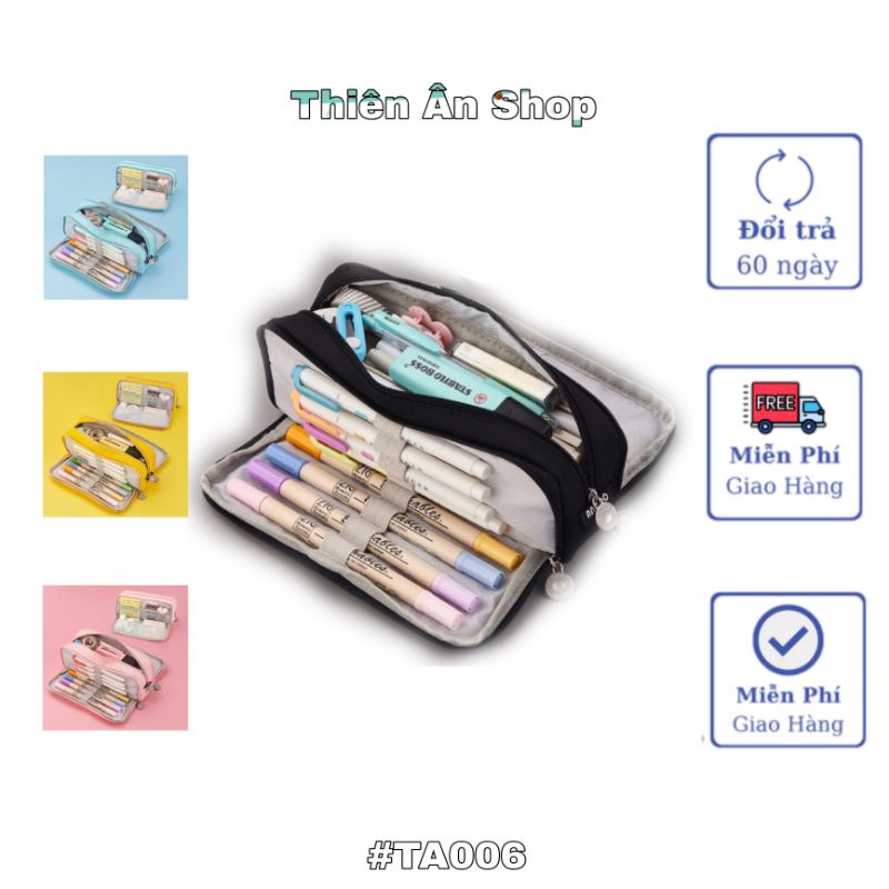 Túi đựng bút bằng vải thiết kế 3 lớp sức chứa lớn tiện dụng cho trẻ nhỏ và học sinh TA007 ĐỦ MÀU