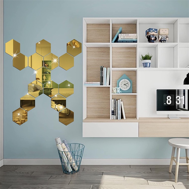 Bộ 12 Đề Can 3D Hình Lục Giác Tráng Gương Dùng Để Trang Trí Nhà DIY