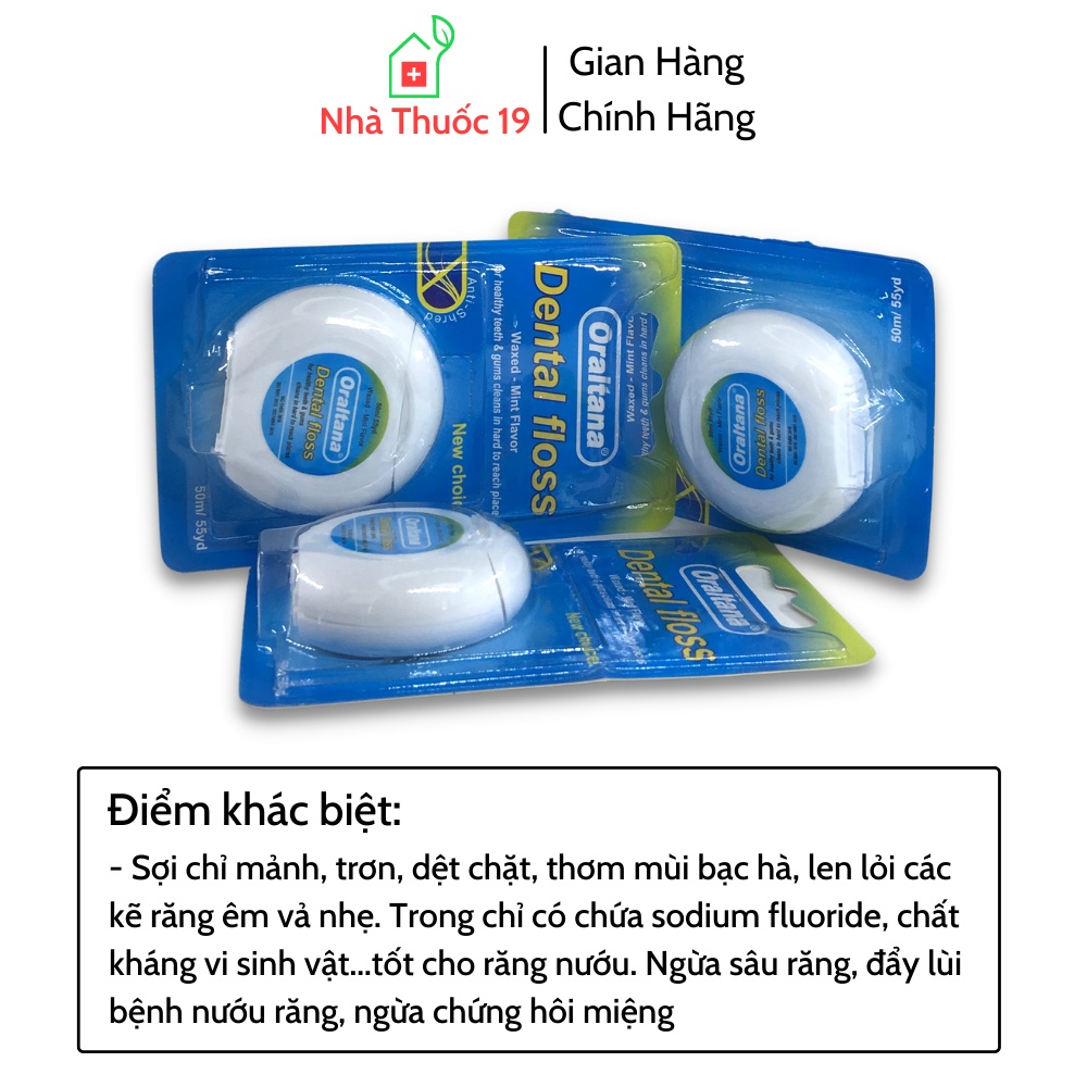 Chỉ Nha Khoa Oral Tana Dental Floss Cuộn dài 50m vị bạc hà Chính Hãng Đạt tiêu chuẩn xuất Nhật