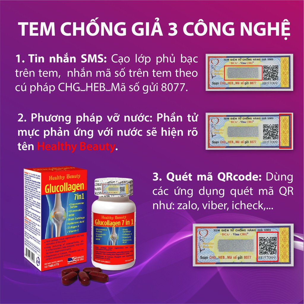 Glucollagen 7 in 1 Healthy Beauty - Viên Uống Giảm Triệu Chứng Đau Của Bệnh Viêm Khớp, Thái Hóa Khớp, Cột Sống