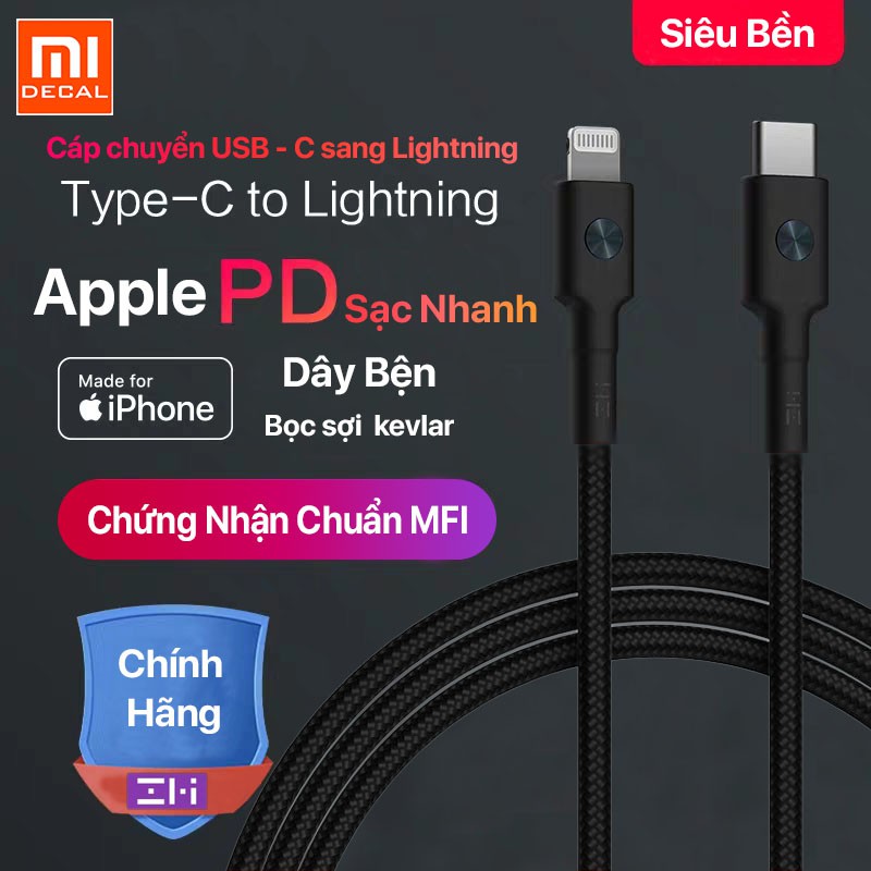 Cáp sạc siêu bền USB-C sang Lightning Xiaomi Zmi chuẩn MFI Apple