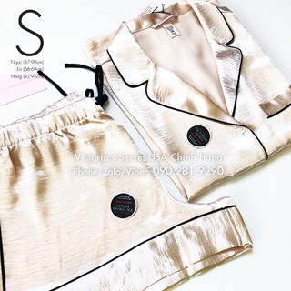 [Hàng Bill USA - Size S] Quần áo ngủ ngắn (43) vàng sáng, chất vải satin, Pink Ivory - VS USA