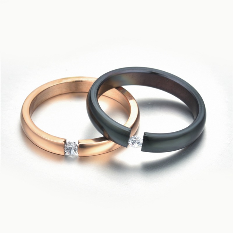 Nhẫn Titan Đính Đá Zircon Thời Trang Phong Cách Hàn Quốc
