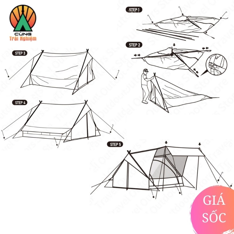 Bộ Lều Dã Ngoại Cắm Trại Cotton Thiết Kế Hình Chữ A Glamping Extend 4.8 NatureHike Chống Nắng NH20ZP011