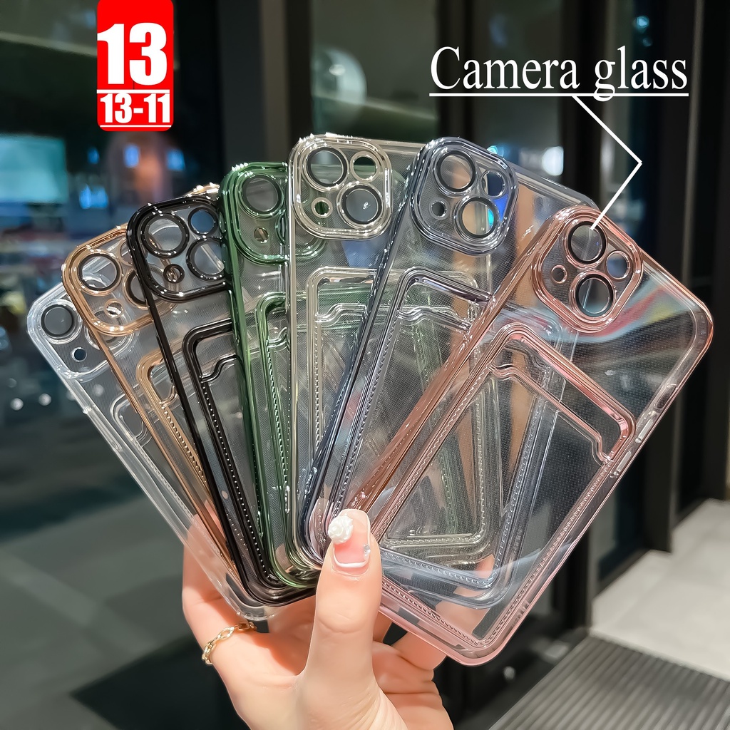 Ốp Điện Thoại Mặt Kính Trong Suốt Chống Sốc Bảo Vệ Ống Kính Máy Ảnh Cho iPhone 13 11 12 Pro Max 13-11