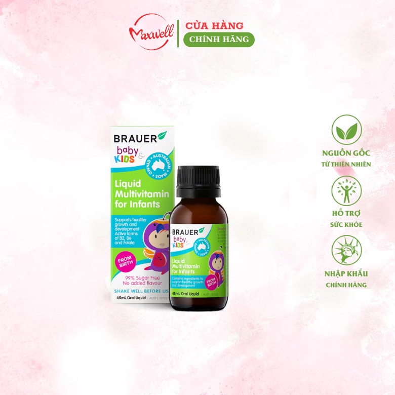 Vitamin Tổng Hợp Brauer Baby & Kids Liquid Multivitamin For Infant cho trẻ sơ sinh 0-12 tháng tuổi (45ml) Maxwell