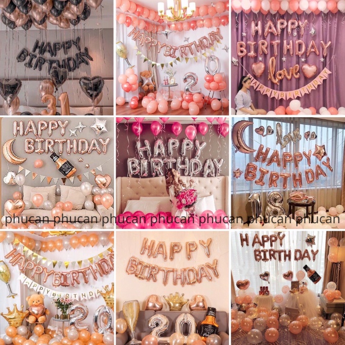 [Ảnh thật] Set trang trí sinh nhật tone hồng xinh xắn dễ thương TẶNG KÈM bơm bóng, keo dán tùy combo