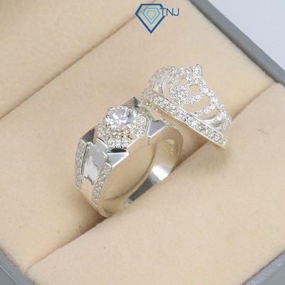 Nhẫn cặp đôi nam nữ bạc thật hình vương miện đính đá ND0469 Trang Sức TNJ