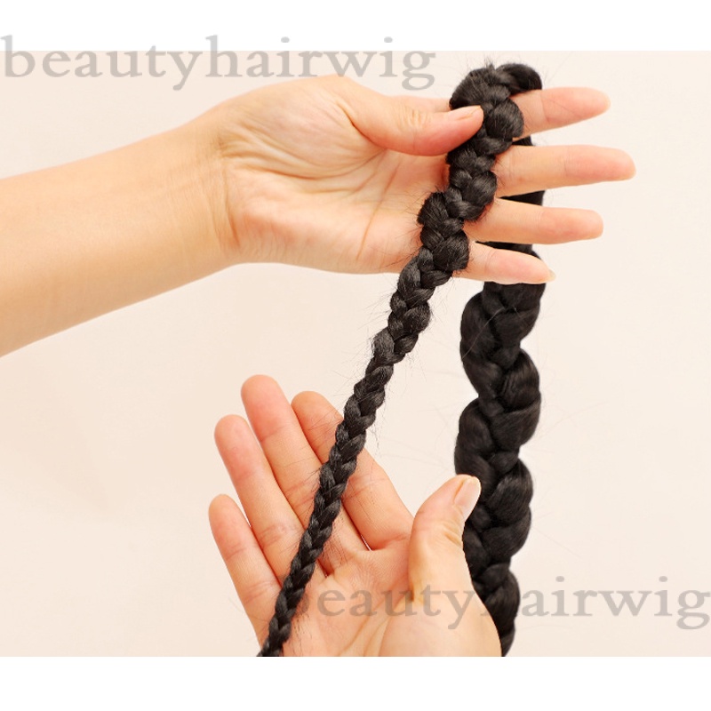 Bộ 2 Tóc Giả Thắt Bím Đuôi Ngựa Dài 70CM Màu Đen Tự Nhiên
