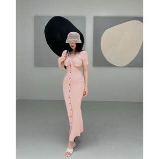 Đầm maxxi dài body tk dãy nút chất xương cá