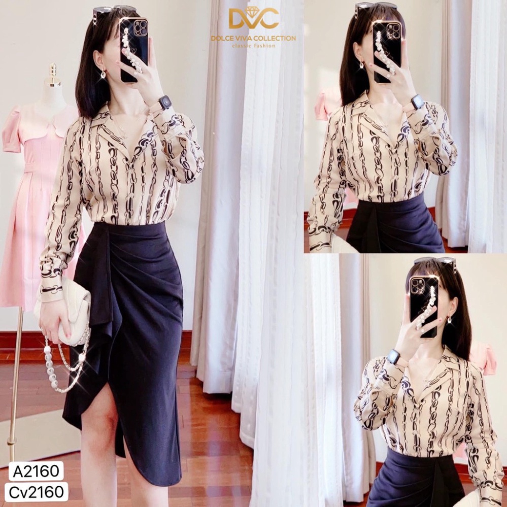 Set áo sơ mi họa tiết chân váy bút chì S2160