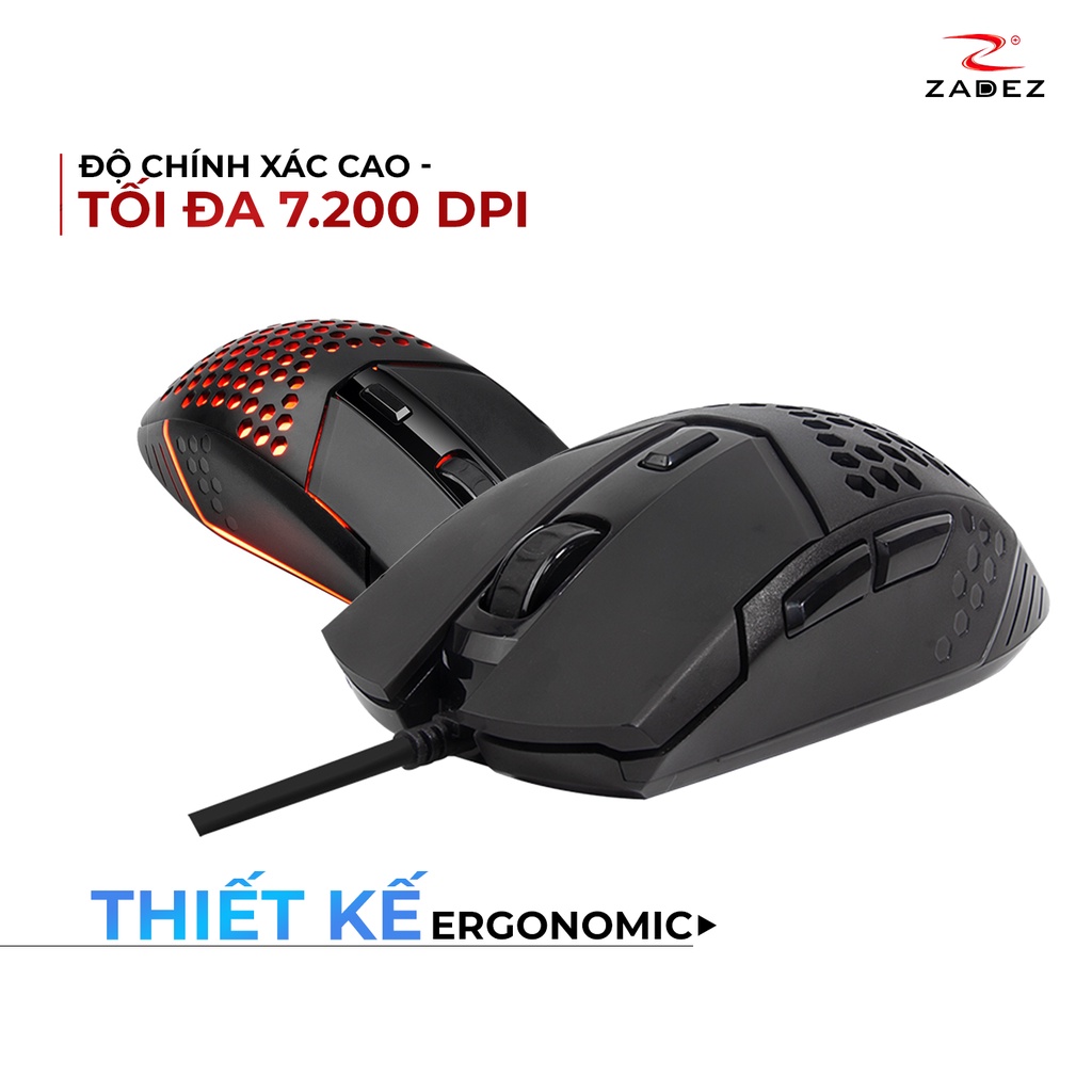 Chuột Gaming 7200 DPI Đèn LED RGB Hỗ Trợ Macro ZADEZ G-151M 6 Nút Chức Năng Lập Trình Qua Driver | Hàng Chính Hãng