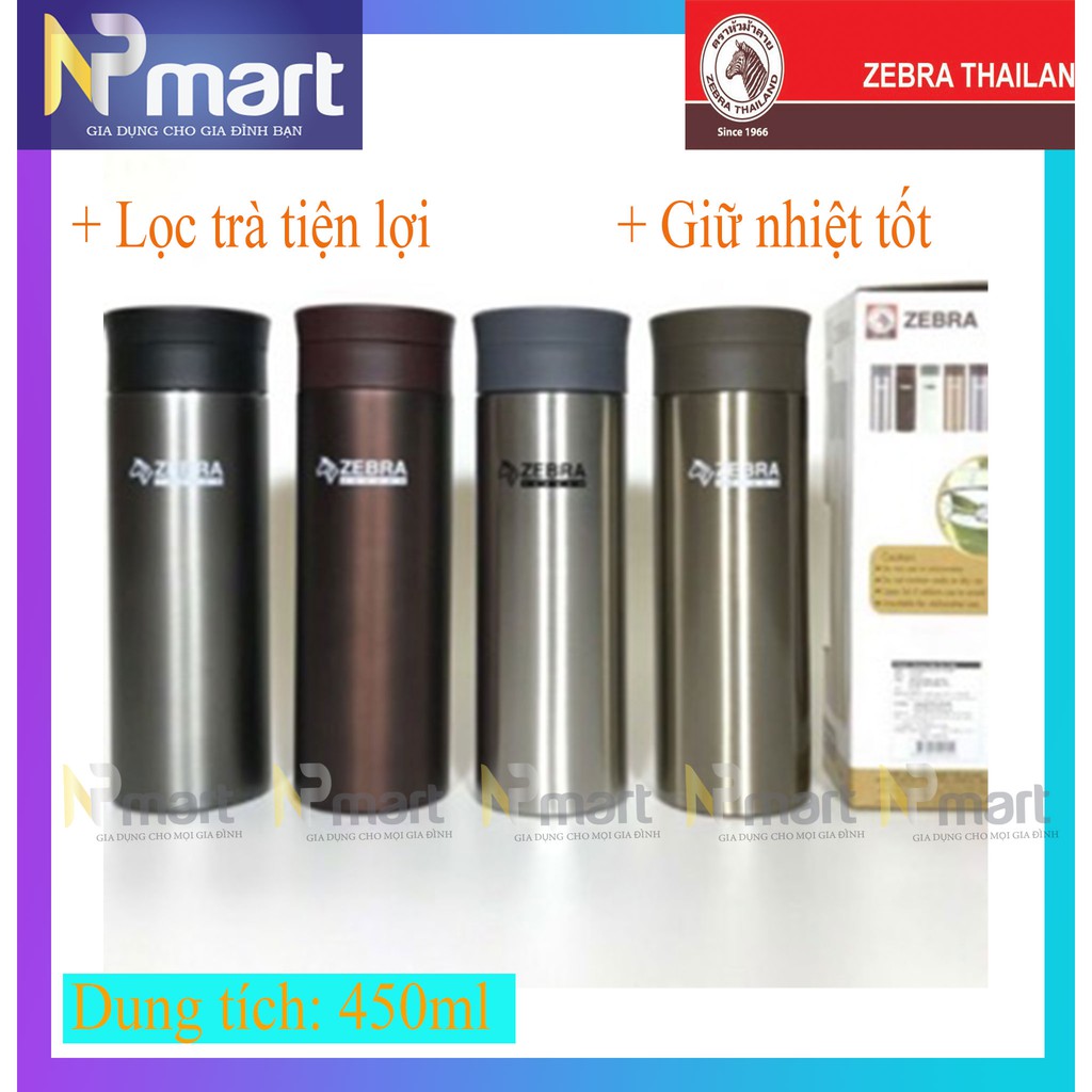 Bình Giữ Nhiệt có lọc trà Zebra Eva 450ml Inox 304 cao cấp - 112915