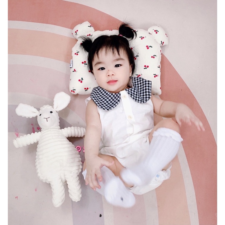 Gối lõm cao cấp Vuông Tròn vải muslin chống méo đầu, bẹt đầu, xô sợi tre bamboo an toàn cho bé yêu