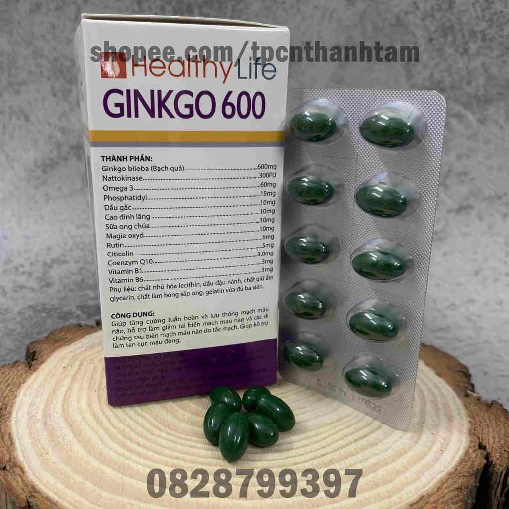 Viên uống bổ não GINKGO 600 giúp tăng cường trí nhớ, tăng tuần hoàn máu não, ngừa tai biến – HỘP 100 viên