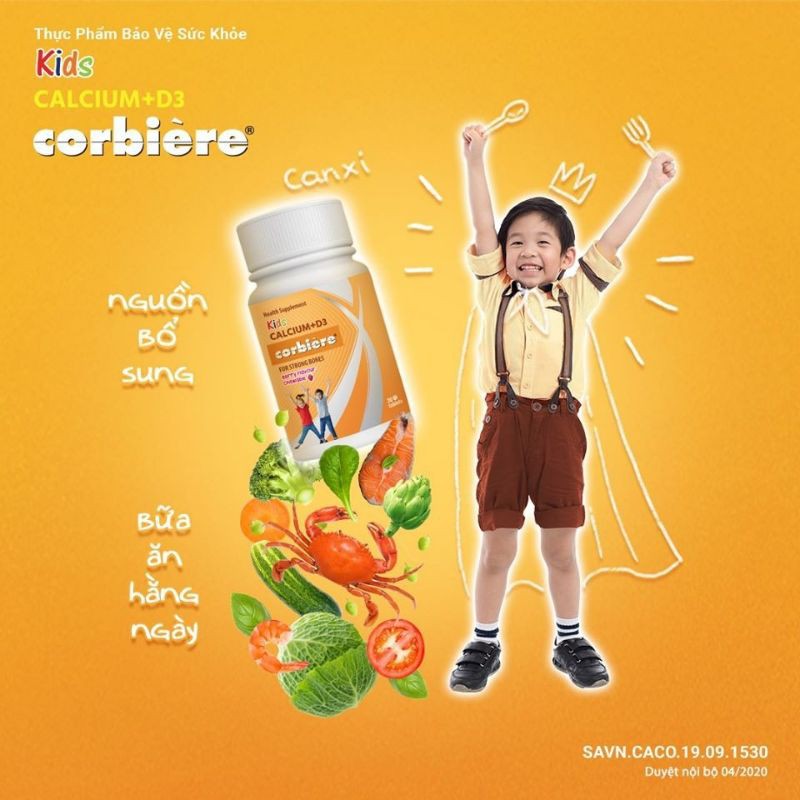 Kids Calcium + D3 Corbiere - Viên nhai bổ sung Canxi và D3 cho bé (vị dâu)