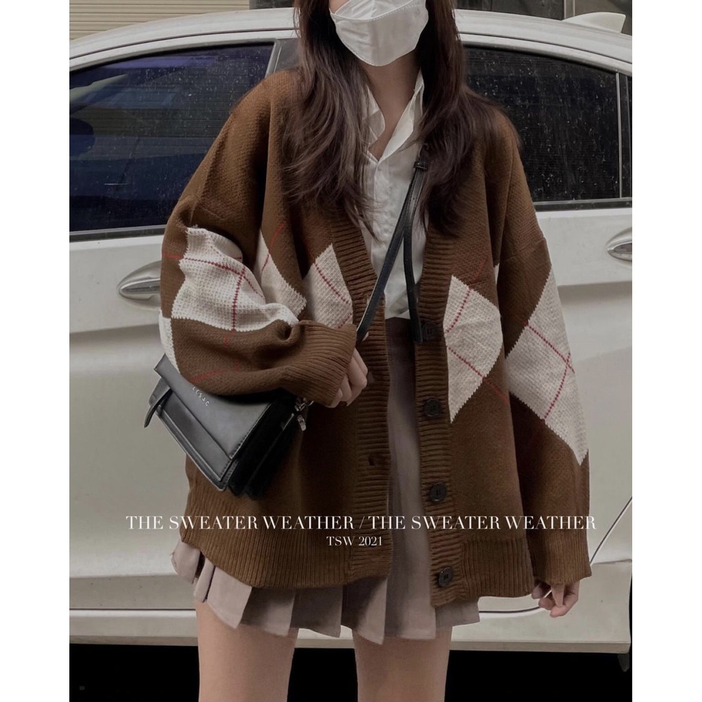 [Ảnh thật] Áo cadigan len mịn họa tiết quả trám ulzzang
