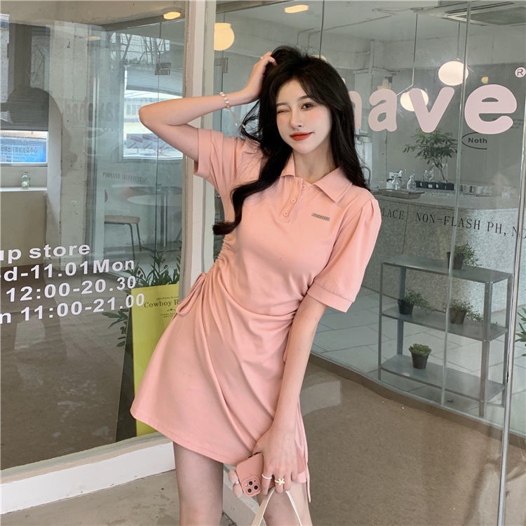 Đầm Chữ A Mini Cổ Polo Eo Cao Dáng Ôm Thời Trang Hàn Quốc Cho Nữ