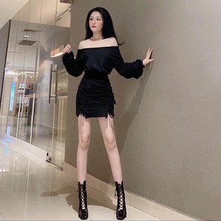 Đầm thun trễ vai rút dây