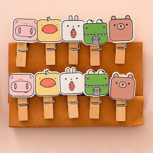 Set 10 kẹp gỗ trang trí kèm 1.5m dây - UniLabel