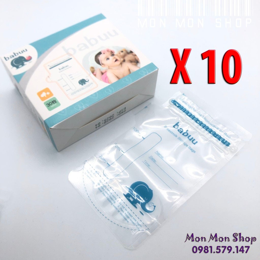 [Sỉ giá tốt] Combo 10 hộp túi trữ sữa Babuu Baby Nhật 100ml (30 túi/hộp )